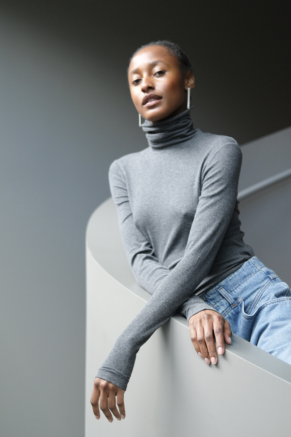 closed turtle neck long sleeve dark grey melange