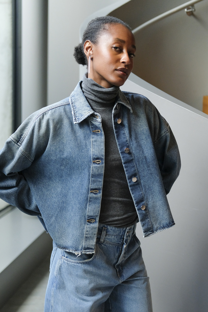 closed boxy cropped shirt mid blue