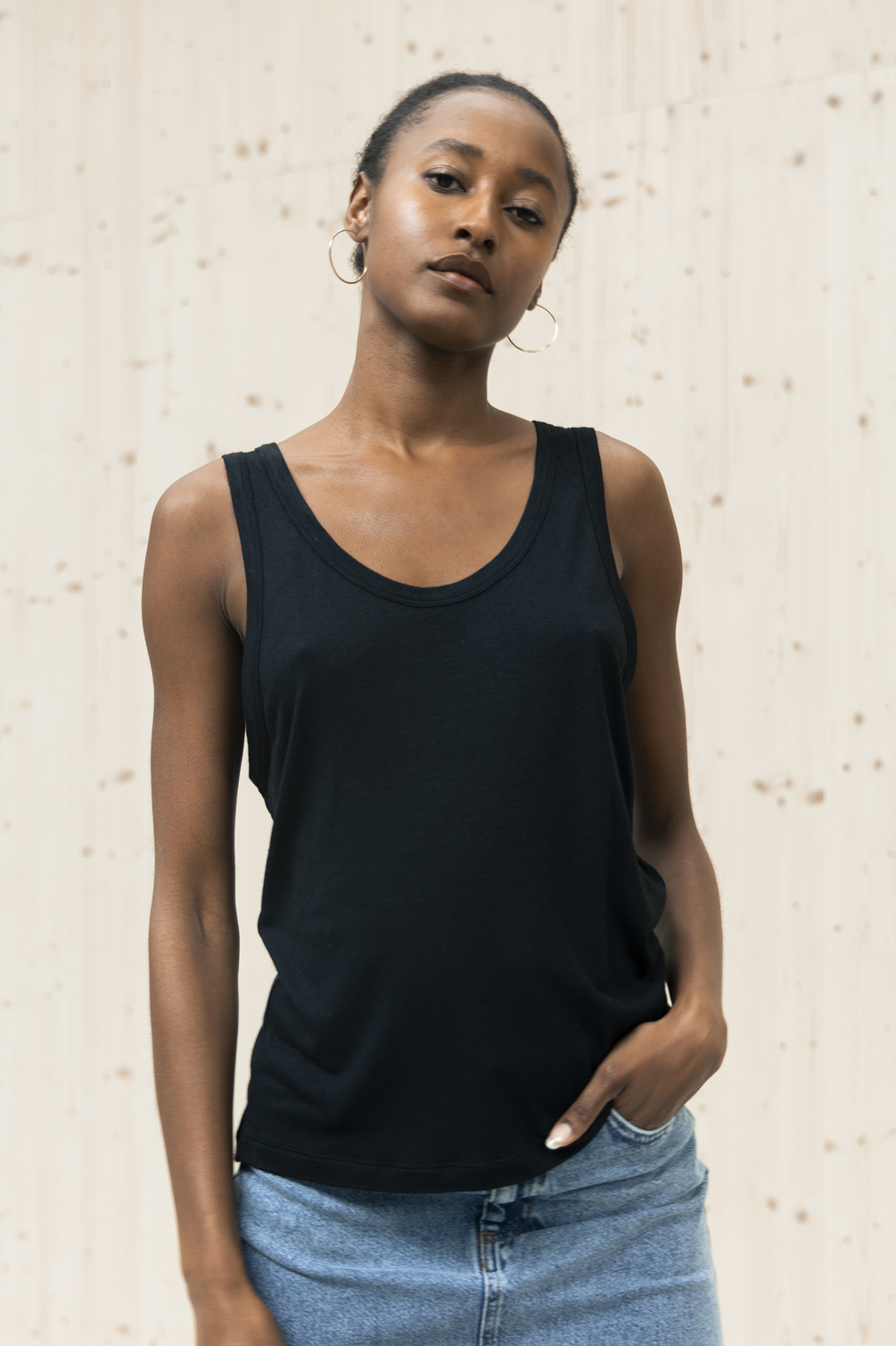 âme kite wooly tank top black