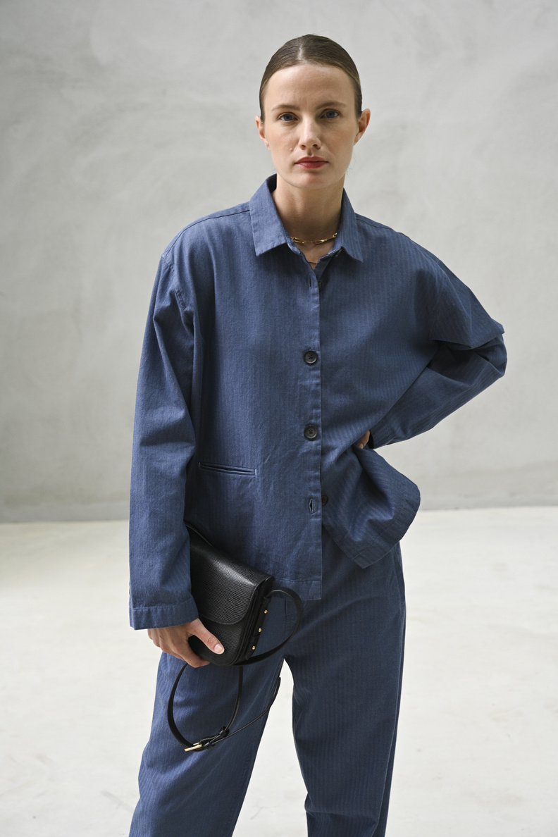 aiayu atla shirt herringbone blue jeans