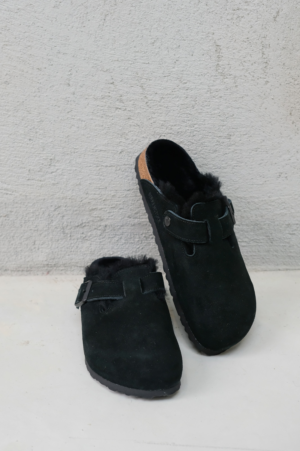 birkenstock boston shearling suede black