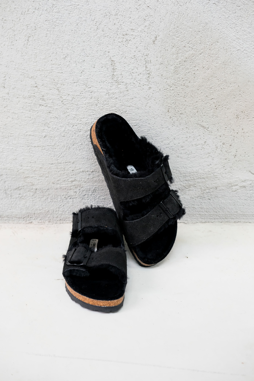 birkenstock arizona shearling suede black