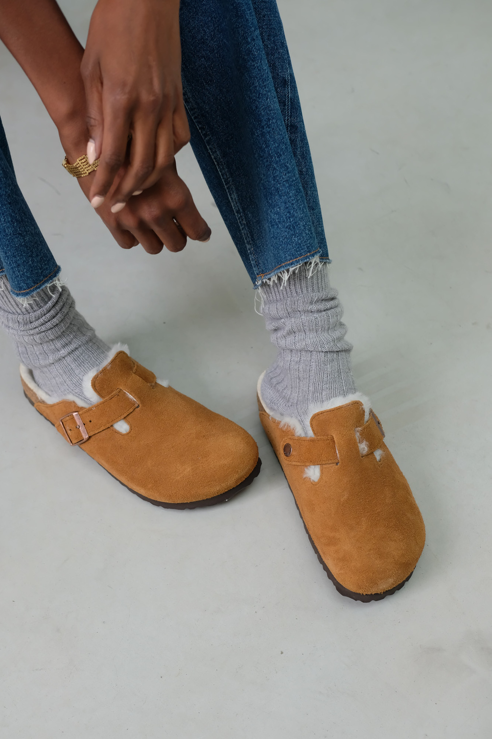 birkenstock boston shearling suede mink