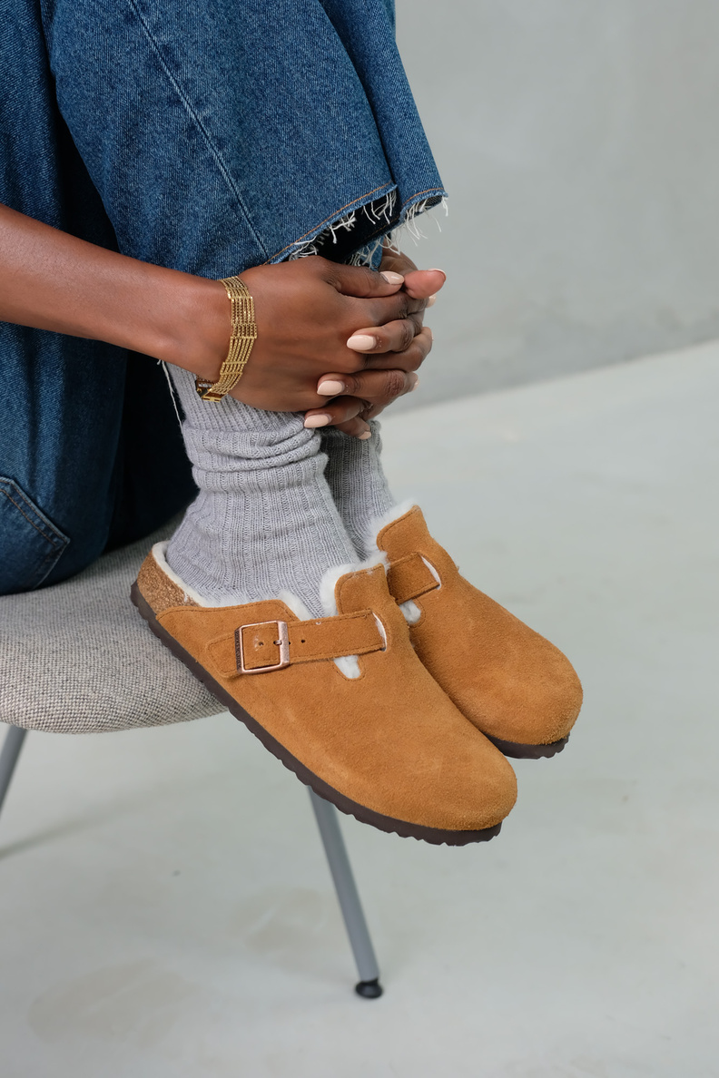 birkenstock boston shearling suede mink