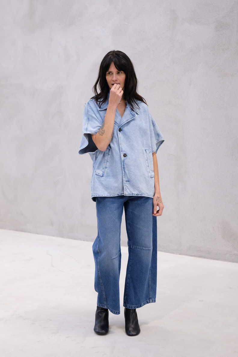 âme lauren denim trench light blue