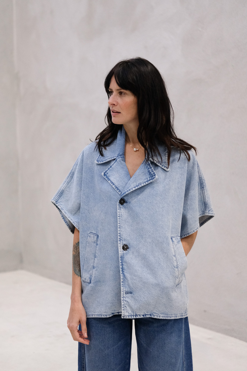 âme lauren denim trench light blue