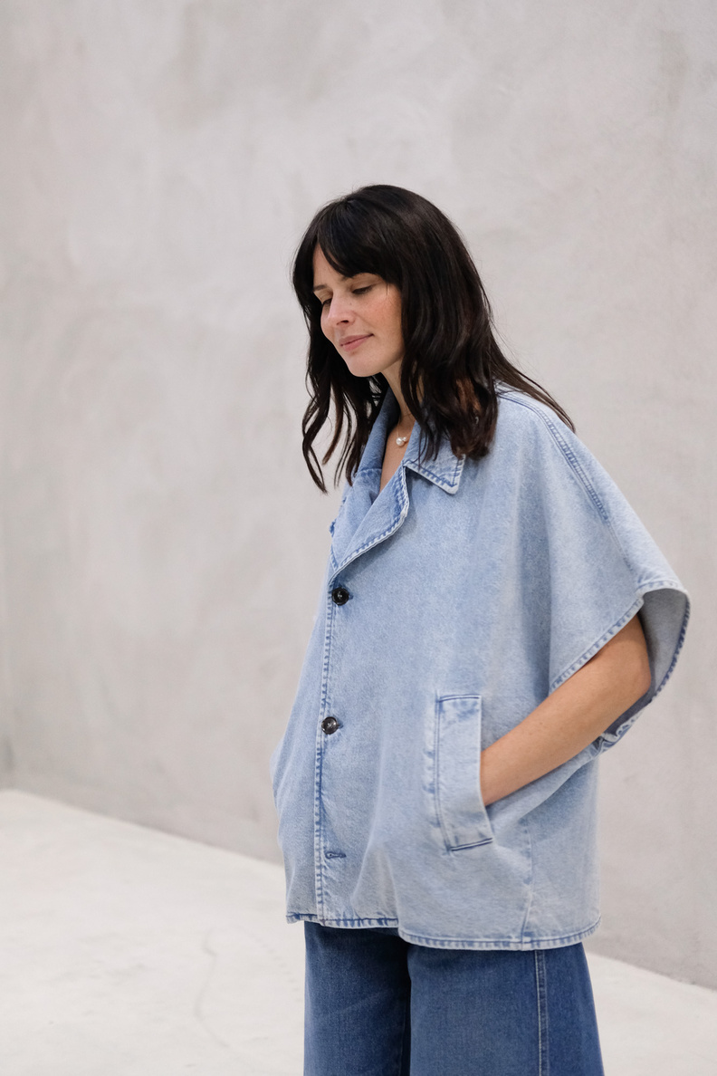 âme lauren denim trench light blue