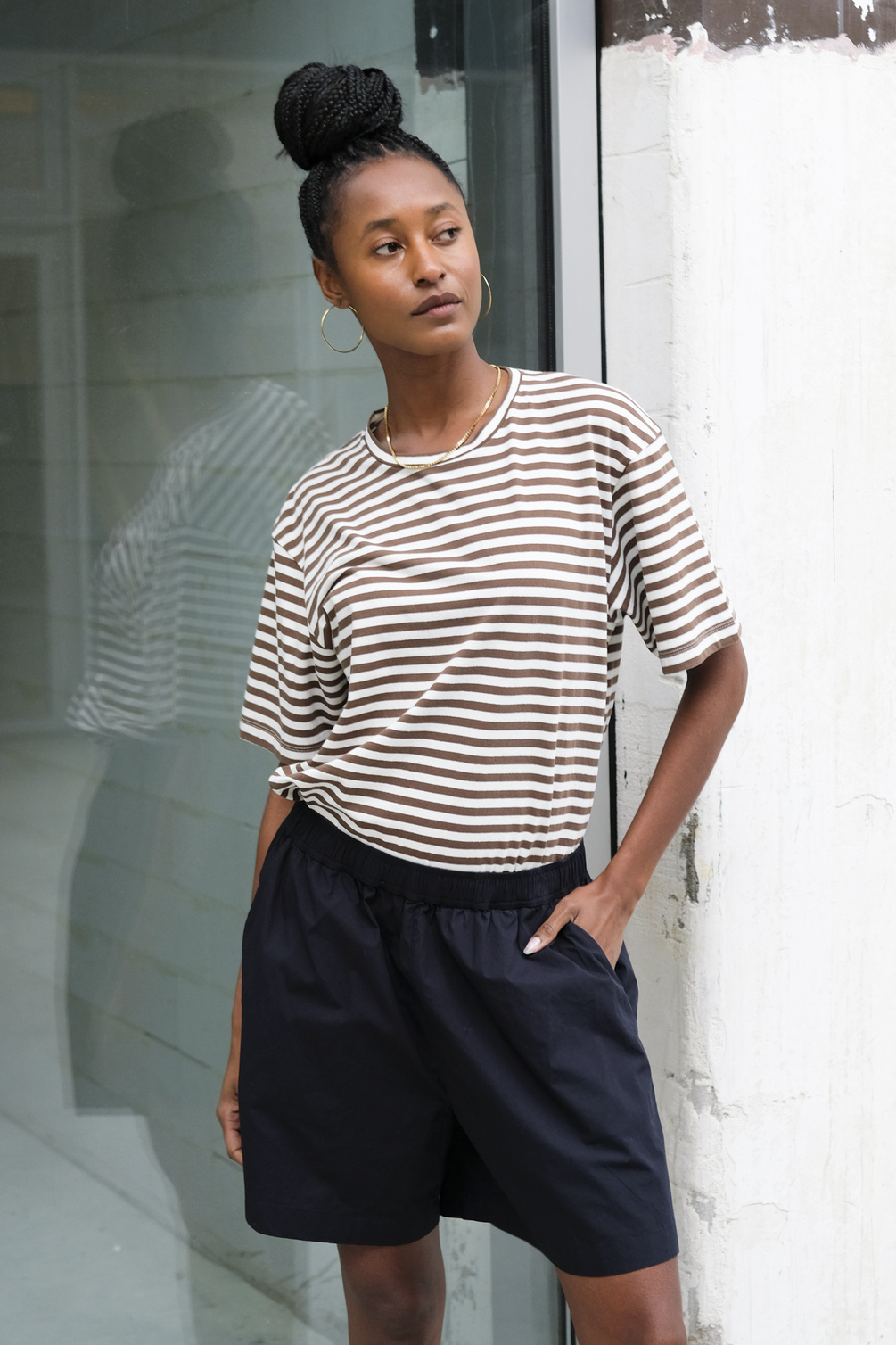 aiayu classic circular tee striped mix coffee