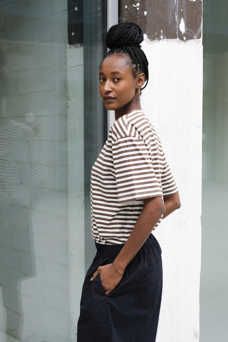 aiayu classic circular tee striped mix coffee