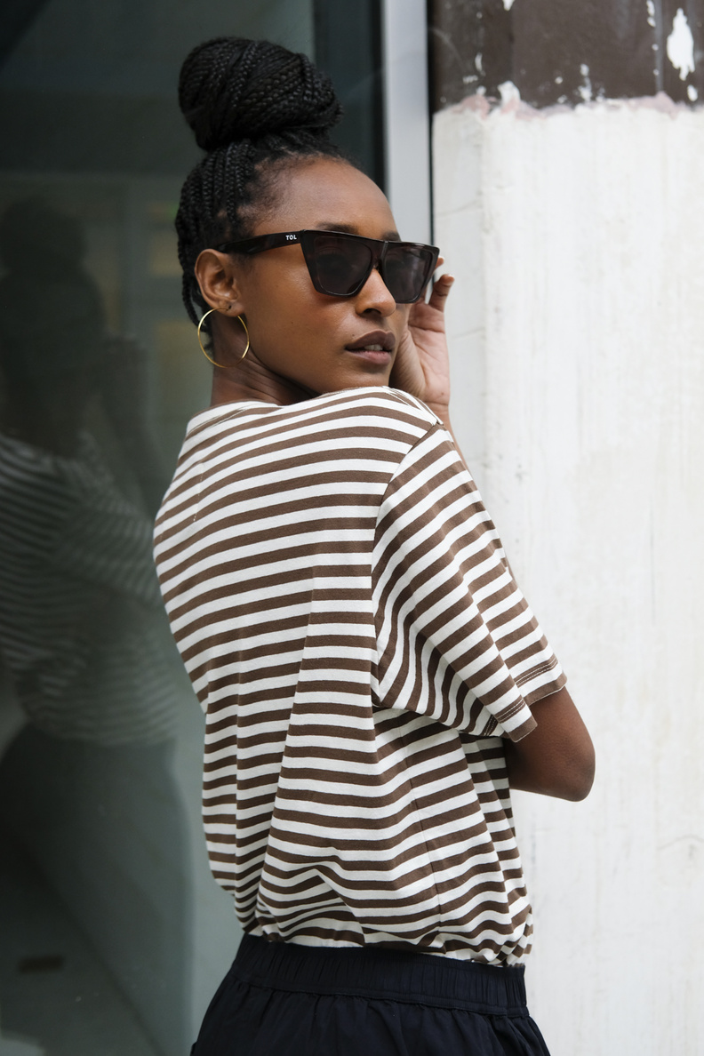 aiayu classic circular tee striped mix coffee