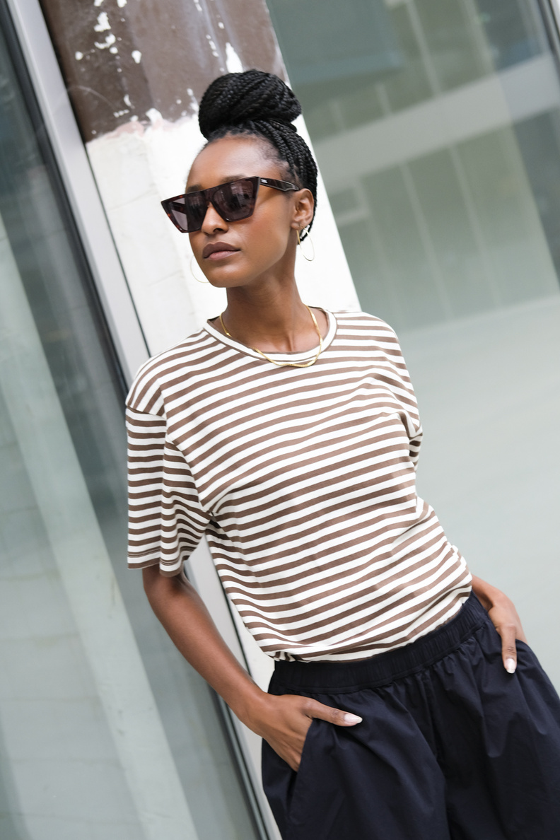 aiayu classic circular tee striped mix coffee