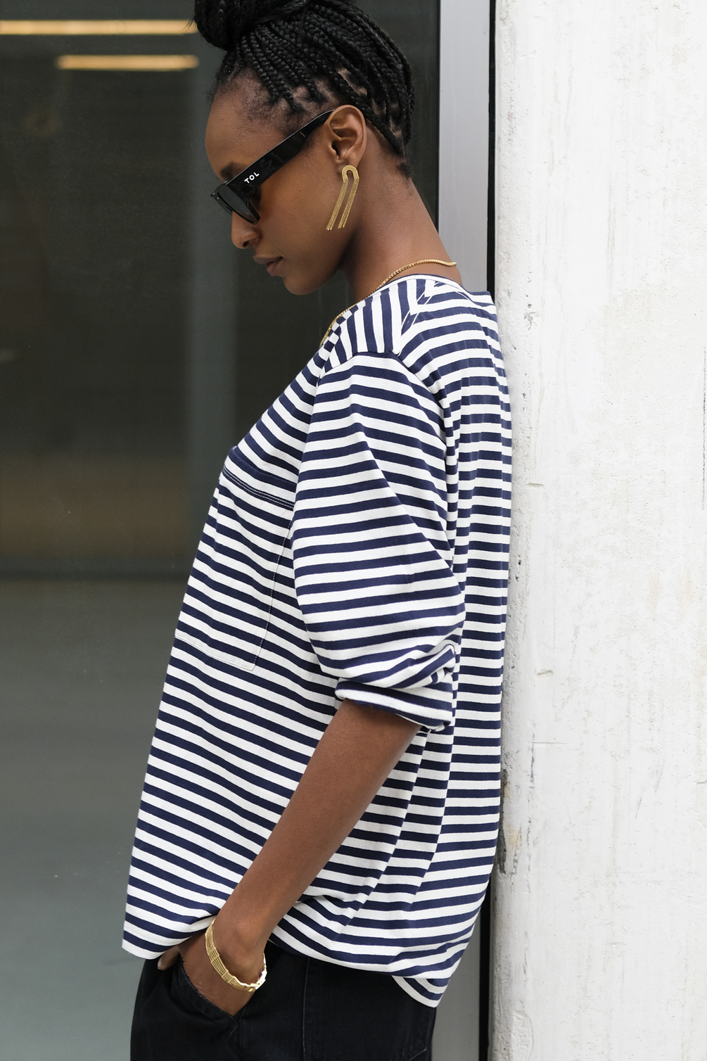 aiayu circular long sleeve striped mix night