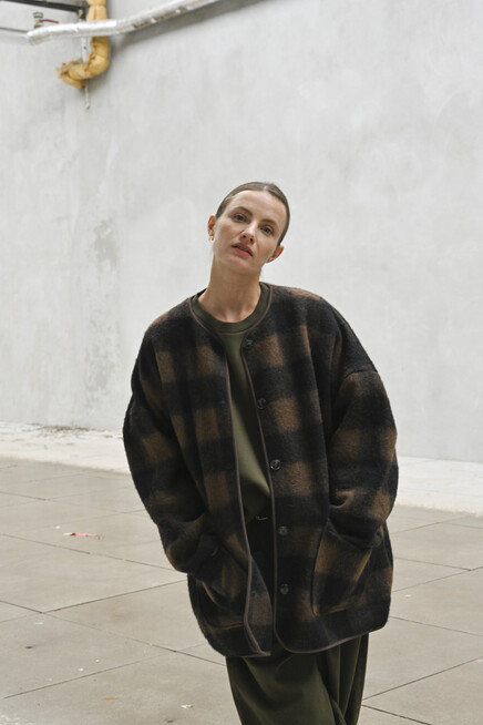 âme hannah oversized jacket brown check